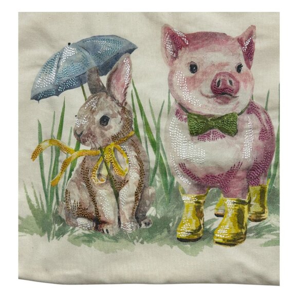 Home & Garden Decorative Pillow Cover Case With Bunny Pig Duck Rain Spring - Picture 3 of 16